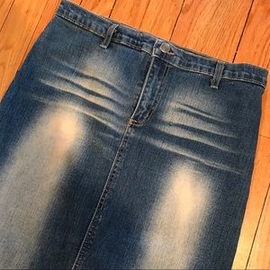 Long Vintage Washed Jean Skirt with Slit